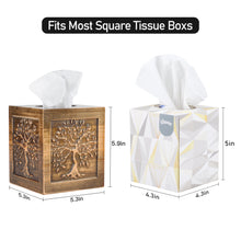 Load image into Gallery viewer, Wood Carved Tissue Box Cover Square Bronze Tissue Holder Lacquered Tree of Life Design
