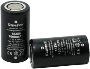 Keeppower IMR18350 Li-ion Battery Rechargeable High Drain 1600mAh 3.6V Flat Top (Pack of 2)