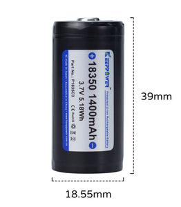 Keeppower Protected 18350 Li-ion Rechargeable Battery Button Top 1400mAh 3.7V for Flashlights (2 Pack)