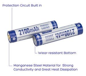 Keeppower Protected 16650 Battery USB Rechargeable 3.6V 2100mAh 7.56Wh Button Top Included with a 2-in-1 Charging Cable (2 Pack)