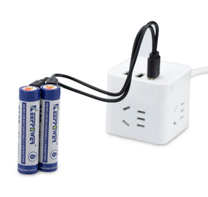 Keeppower Protected 16650 Battery USB Rechargeable 3.6V 2100mAh 7.56Wh Button Top Included with a 2-in-1 Charging Cable (2 Pack)