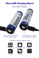 Load image into Gallery viewer, Keeppower Micro-USB Rechargeable Li-ion 18650 Battery Button Top Protected 3.6V 3500mAh with a 2-in-1 Charging Cable (Pack of 2)
