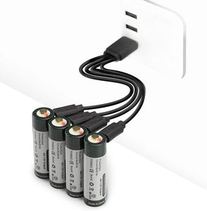 Keeppower Micro-USB Rechargeable Li-ion AA Batteries 3390mWh 1.5V 2260mAh Included with a 4-in-1 Charging Cable (Pack of 4)